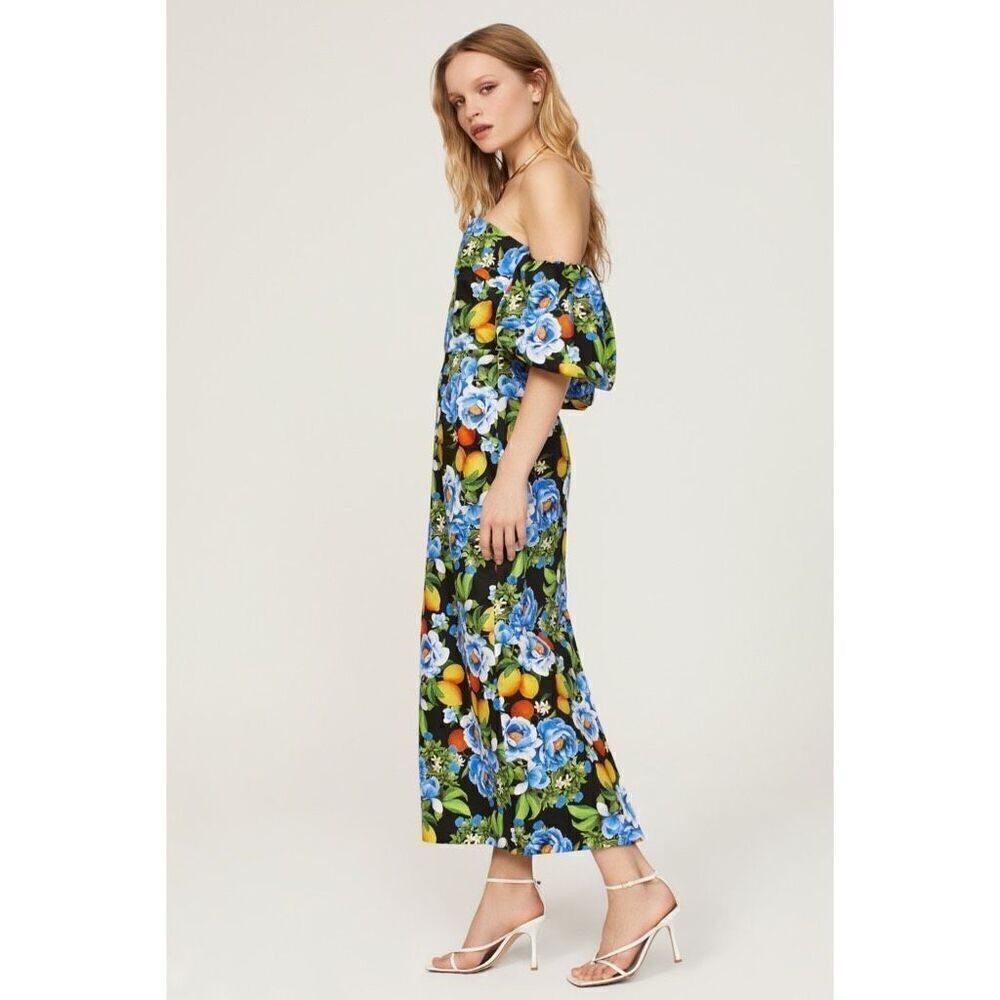 BORGO DE NOR Tati Off Shoulder Peonia Black Cotton Dress - Picture 2 of 16